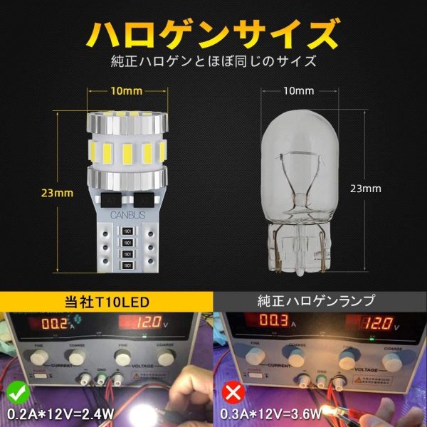 T10 LED ホワイト 爆光 キャンセラー内蔵 ポジションランプ ナンバー灯 ルームランプ 高耐久 無極性 3014LED素子6000K DC12V 2.4W ２個入 - 画像 (4)