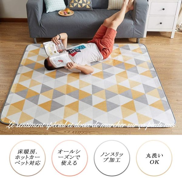 VK Living カーペット ラグ ラグマット 絨毯 135×185cm(約1.5畳) 洗える 滑り止め付 防ダニ 抗菌 防臭 1年中使えるタイプ 床暖房 ホットカーペット対応 ふわっと手触り 優しいフランネルラグ - 画像 (4)