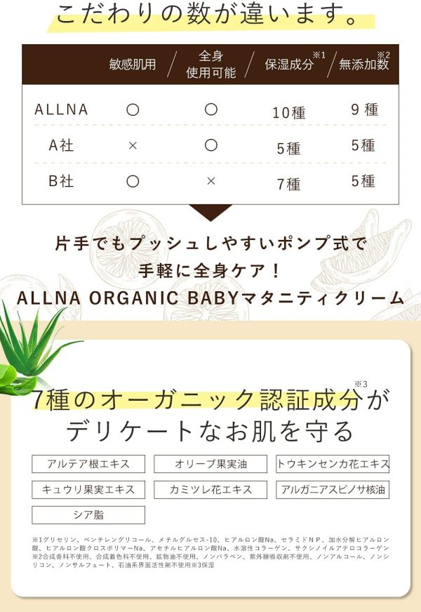 オルナ オーガニック ベビー マタニティクリーム 190ml 無添加 保湿 大容量 産後 にも使える - 画像 (5)