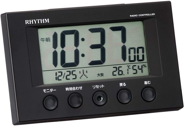 リズム(RHYTHM) 目覚まし時計 電波時計 温度計?湿度計付き フィットウェーブスマート 黒 7.7×12×5.4cm 8RZ166SR02