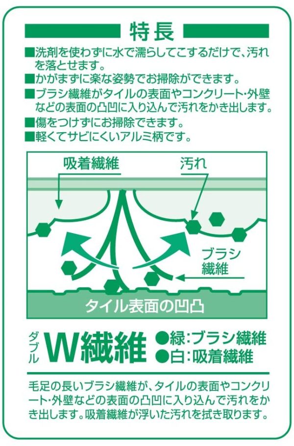 アズマ ブラシ TKブラッシングスポンジ玄関タイル用?柄付 拭き幅20cm 全長107cm グリーン 黒ズミ除去 - 画像 (7)