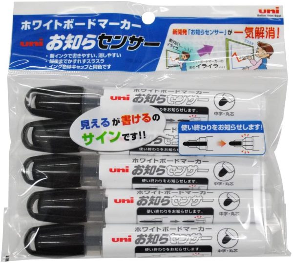 ホワイトボードマーカー お知らセンサー 中字 丸芯 PWB1204M5P.24 黒 5本