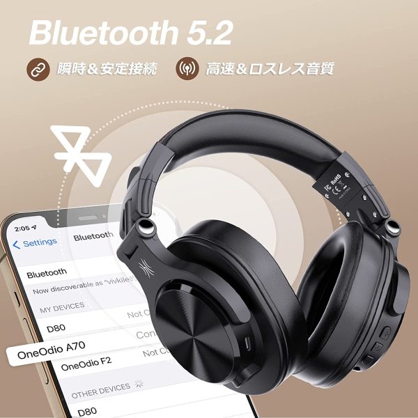 OneOdio ヘッドホン Bluetooth 5.2 72時間再生 ワイヤレスヘッドホン AAC対応 マイク付き 密閉型 DJ用/音楽鑑賞/楽器練習/モニタニング  黒 - 画像 (4)