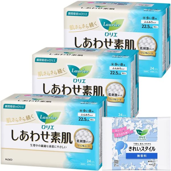 【まとめ買い】ロリエ しあわせ素肌 多い昼用 羽なし 22.5cm 24コ入×3セット+おまけ付き - 画像 (6)