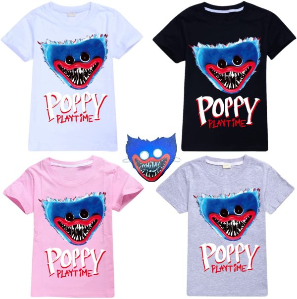 tシャツ キッズ Poppy Playtime 子供服 無地 120 ハギーワギー ポピープレイタイム 半袖丸首 綿100% 女の子 男の子 薄手 夏服 ティーシャツ 吸汗速乾 柔らかい やわらか肌着 インナーシャツ カジュアル 通学 日常 仮面付き (イエロー,100) - 画像 (4)