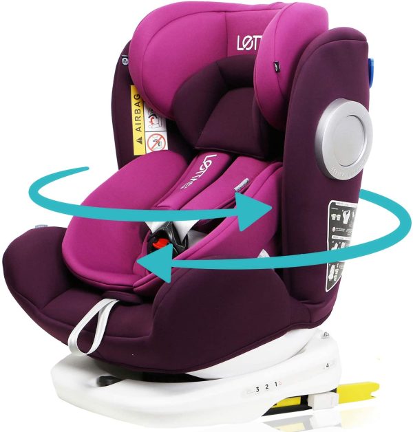 LETTAS チャイルドシート 360° 回転式 0か月~12歳頃(0~36kg) ISOFIX?シートベルト固定両対応 (パープル) - 画像 (2)