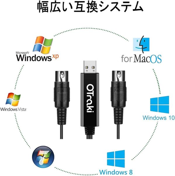 OTraki MIDI ケーブル USB インターフェース ケーブル キーボード 電子楽器 と PC 簡単接続 MIDI 変換ケーブル 1 in 1 out 高伝送効率 インターフェース 2M インストール不要 USB-MIDI コード 高互換性 - 画像 (4)