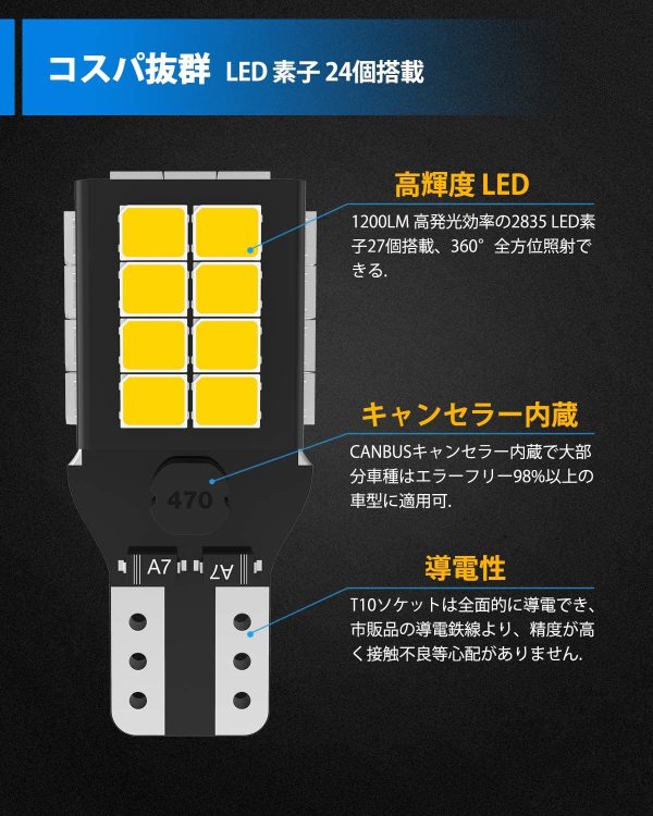 T16 LED バックランプ 爆光 2400ルーメン キャンセラー内蔵 バックランプ T16 / T15 2835LED 27連 12ヶ月保証 12V-24V 無極性 ホワイト 後退灯 バックライト (2個セット)