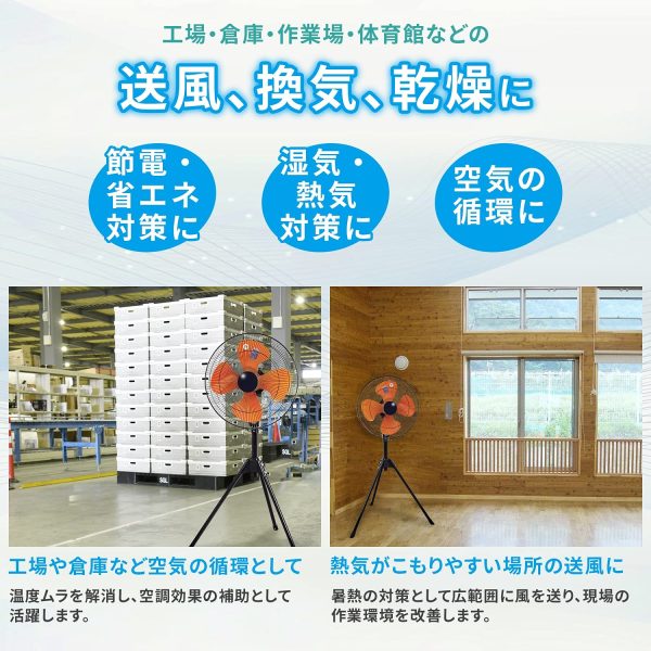 ナカトミ 45cm 工場扇 スタンド型 スピンナー式(羽根簡単取付) 3段階風量 左右首振 上下首折 高さ115~133cm 工業 扇風機 QSE-45