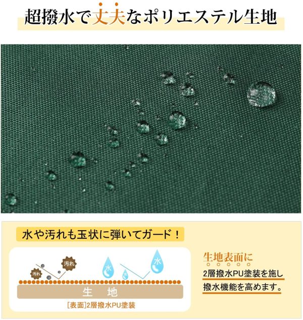 サンシェード 高品質ポリエステル 2層撥水PU塗装 UVカット率約95％ ハトメにスペーサ加工 強度UP 四辺ハトメ 日除け シェード 汎用 グリーン 1×2m - 画像 (8)