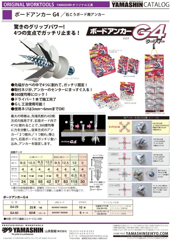 YAMASHIN ボードアンカー G4 25本 - 画像 (2)