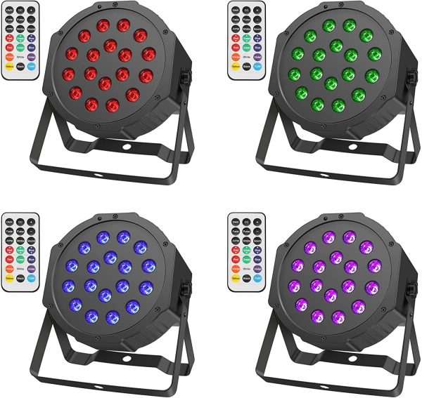 BETOPPER 舞台照明 ステージライト 18*0.9W LED Par Light RGB DMX512 /サウンドアクティベートDJライト プリインストール リモコン カラフル Party Light for 演出/舞台照明用ライト ホームパーティー/ディスコ/パーティー/KTV/結婚式/クラブ/バー イルミネーション(LPC016*4)