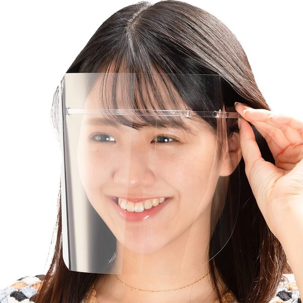 日本製?超軽量 HMフェイスシールド 【クリア ピンク ブラック 軽い 透明 フェースシールド FACESHIELD フェイスガード フェースガード 保護シールド メガネ マスク 飛沫防止 食事 水分補給】 (1個 フレーム1個＋替シールド5枚入, クリア) - 画像 (2)