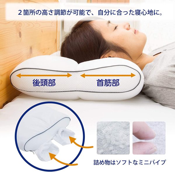 【Amazon.co.jp 限定】 西川 枕 高さ ( 高め ) 医師がすすめる健康枕 肩楽寝 洗える 高さ調節可能 首と肩にフィットするアーチ形状 ホワイト EH98052512H - 画像 (3)