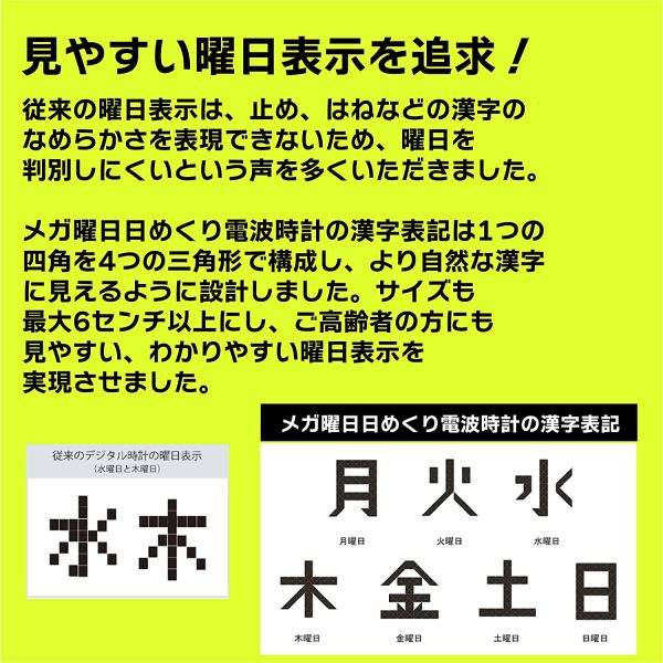 ADESSO(アデッソ) 日めくり電波時計 デジタル 置き掛け兼用 メガ曜日 日付表示  HM-301 - 画像 (4)