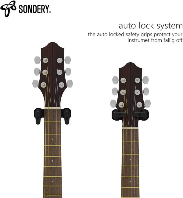Sondery ギター ハンガー 壁掛け スタンド フック かべかけ ホルダー ウクレレ ベース 自動ロック 木製の壁または木製のスタッド 石膏ボード レンガ壁に簡単に取り付け (1個入り) - 画像 (4)