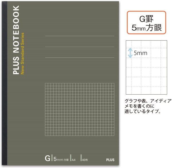 プラス ノート A4 G罫 5mm方眼 40枚 10冊パック 無線綴じ 76-715×10 - 画像 (4)