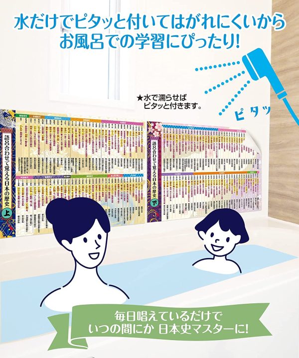 語呂合わせで覚える日本史 年表（年号）お風呂ポスター 防水 上下巻セット B3サイズ 和柄デザイン 歴史 社会 受験 お風呂の学校 - 画像 (3)