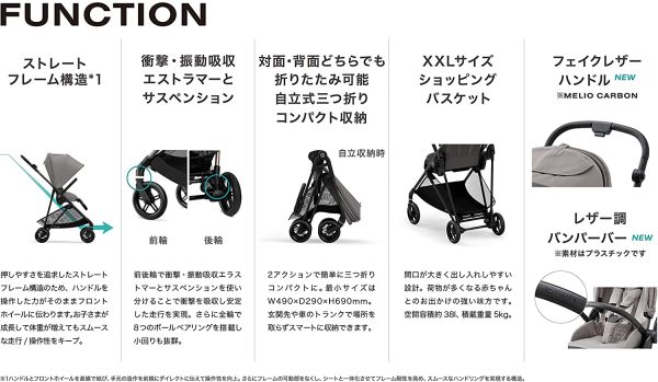 cybex [ サイベックス ] MELIO CARBON [ メリオカーボン ] ソーホーグレーJP ウルトラライトベビーカー (2021年)『持って軽い。押して軽い。ずっと軽い。』 - 画像 (2)