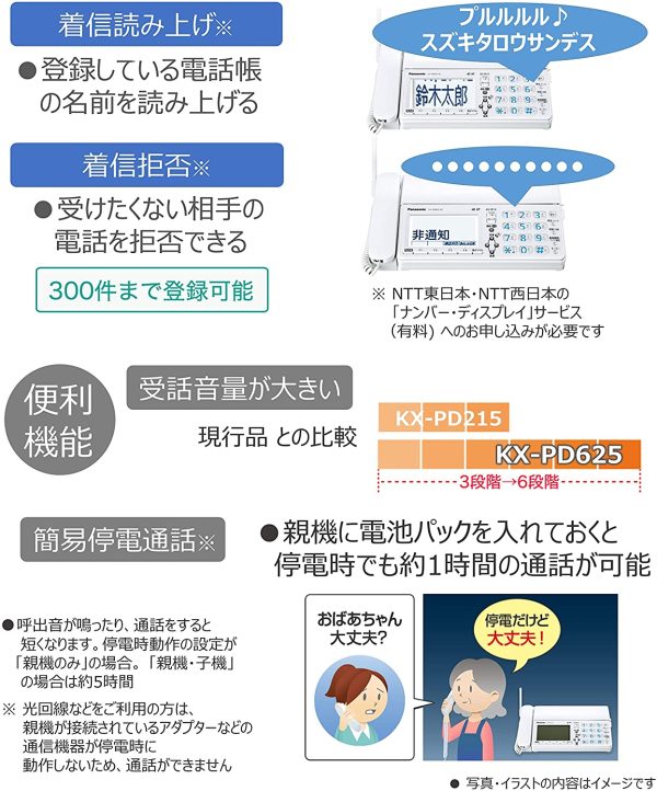 パナソニック デジタルコードレスFAX 子機1台付き 迷惑ブロックサービス対応 ホワイト KX-PD625DL-W - 画像 (3)