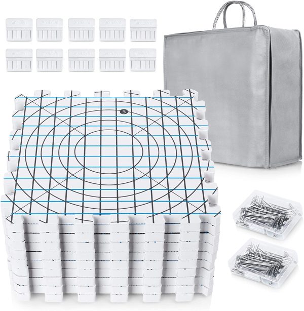 Wooloveニット用プレミアムブロックマット厚み1.8cm - 9枚入り、Tピン100本、ピンブロッカー10個、ストレージバッグ付き - 画像 (5)